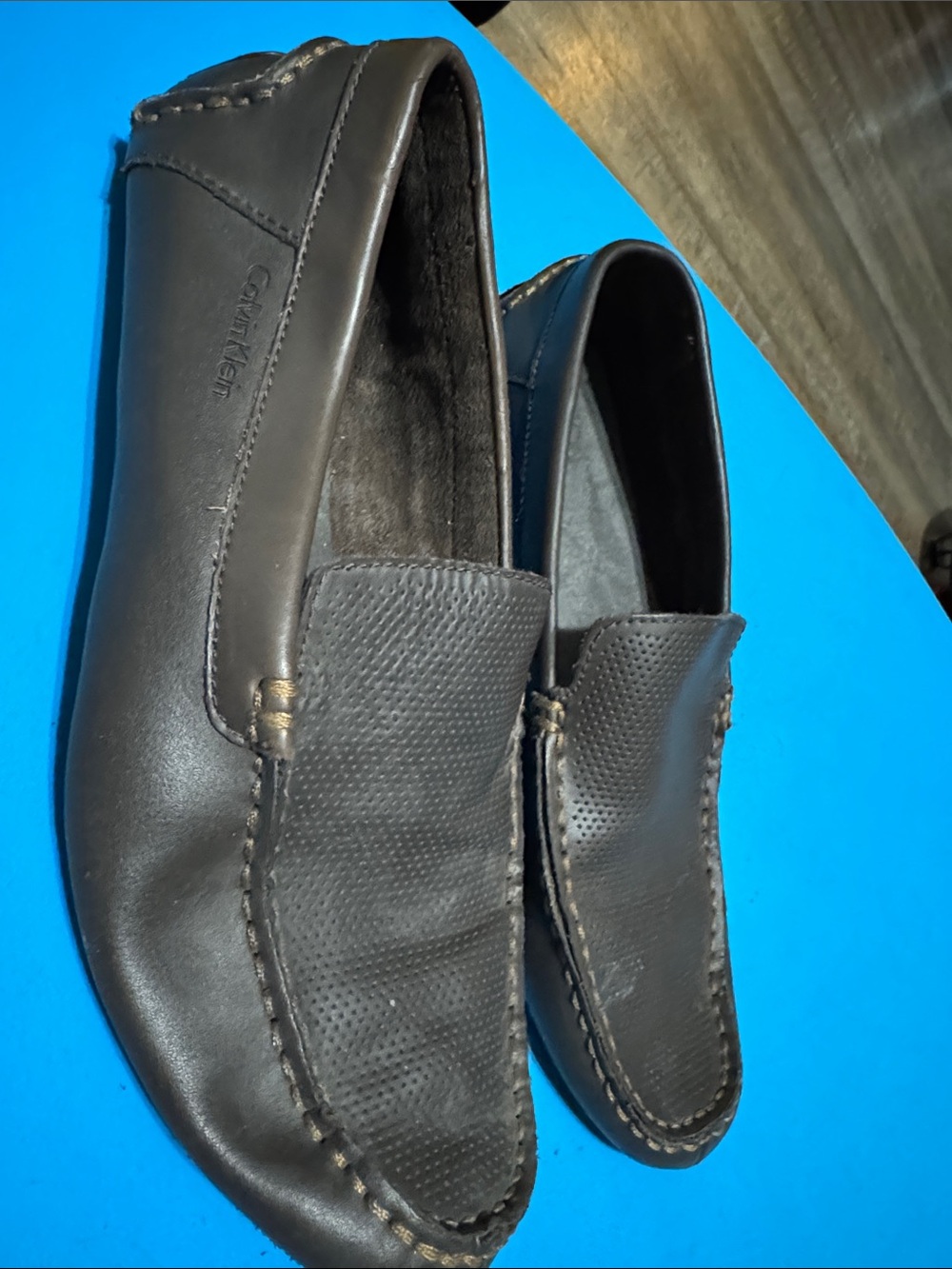 Calvin Klein Dark dark Brown Perforated Leather Slip-On Loafers